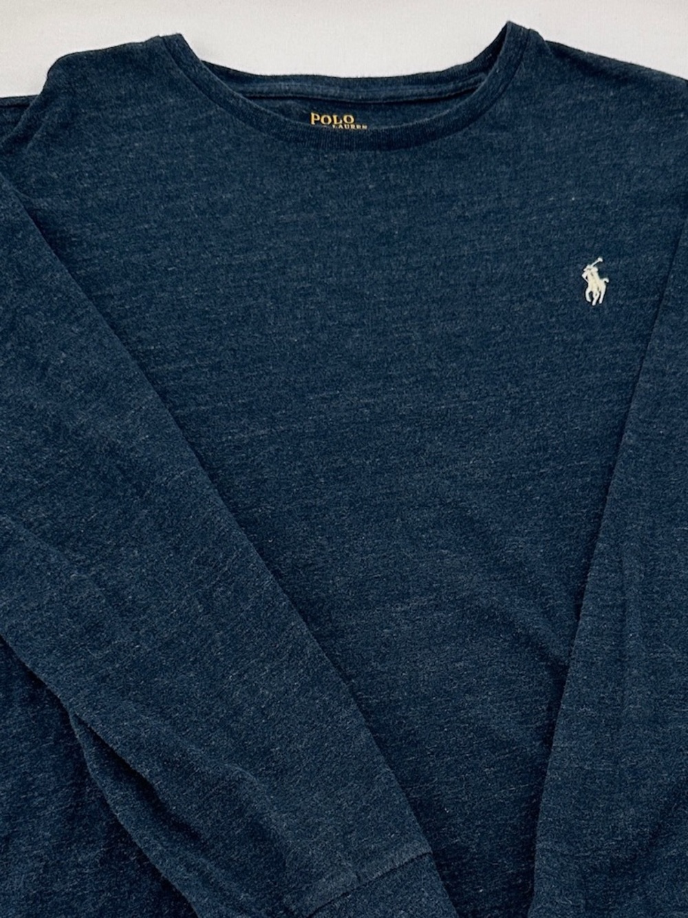 Polo Ralph Lauren Men’s Long Sleeve T-Shirt Navy Blue Heather Pony Logo Slim Fit